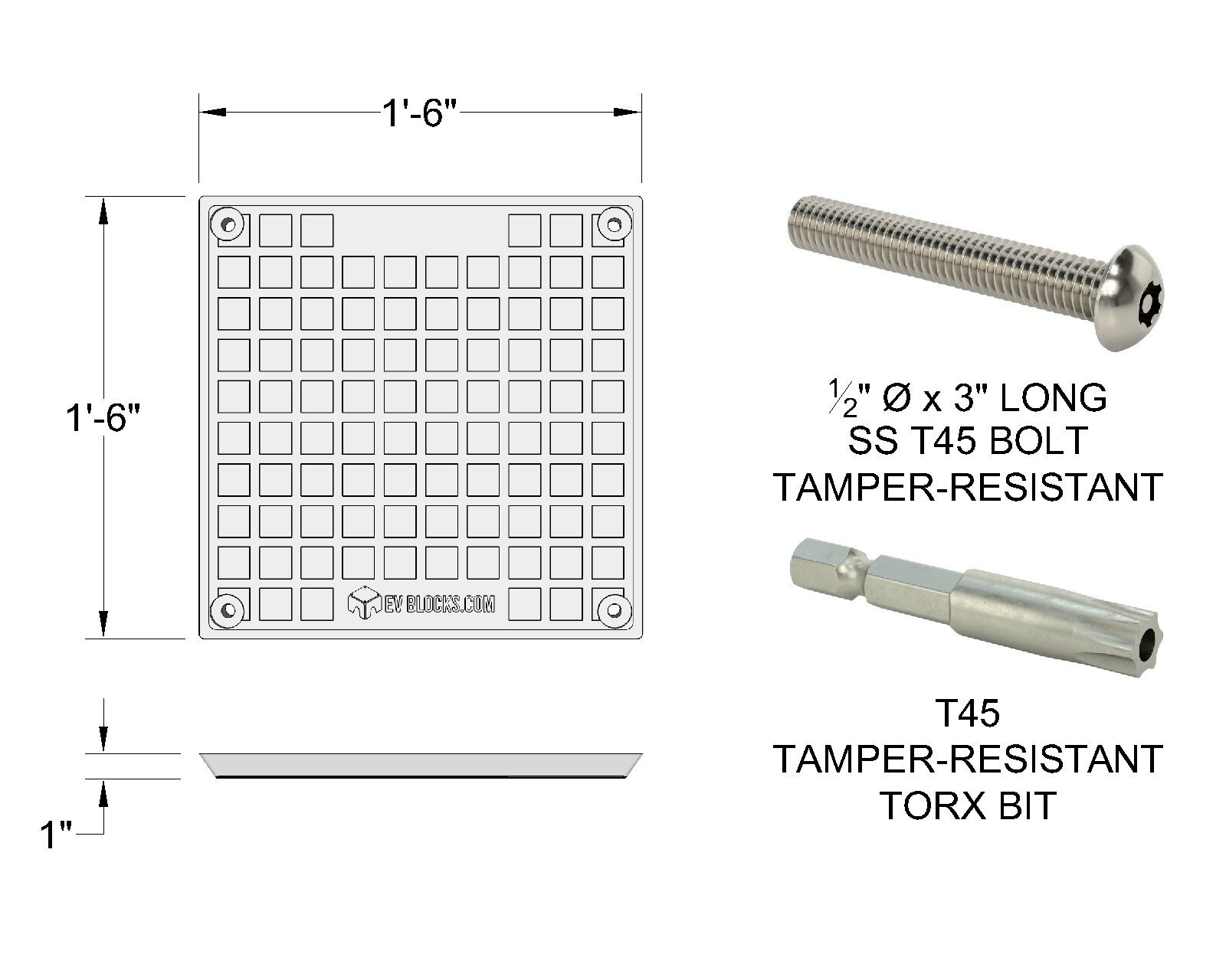 EV Block Adaptor with Tamper-Resistant Screws